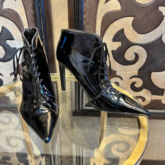 Zara Trafaluc black pointy toe lace ankle heel boots - Picture 3 of 10